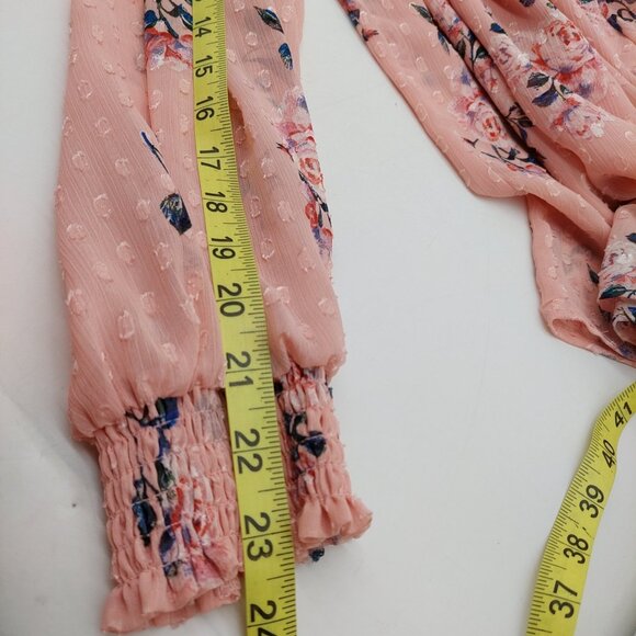 Maison D Amelie Blouse Size Medium Smocked Peach Floral Long Sleeve Fairy Whimsy - Picture 8 of 11